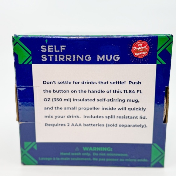 New In Box Self Stirring Insulated Mug w/ Push Button & Lid 11.84 Fluid Ounces - Picture 10 of 13